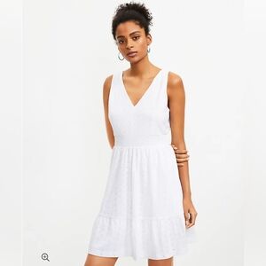 Loft Eyelet Flounce Double Vneck Dress